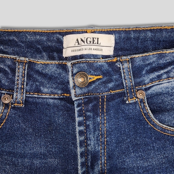 Angel Designed in Los Angeles Size 7 Skinny Jeans, Dark Wash Distressed Denim - Picture 6 of 14